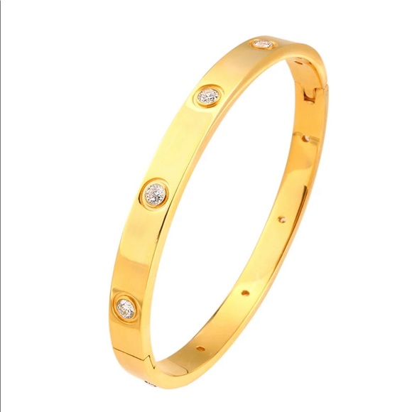 Stainless Steel Hinged Oval Shaped CZ Pave Bangle Friendship Bracelet Size 7 - Picture 2 of 3